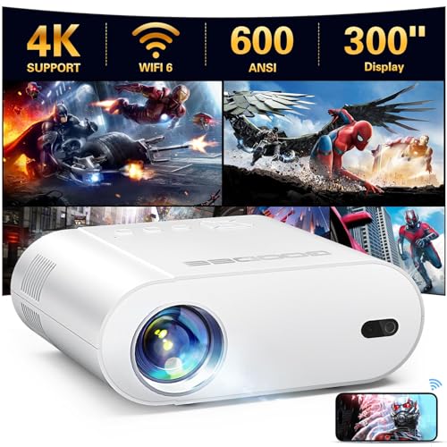 4K Projector, GooDee Projector with WiFi and Bluetooth, Mini Projector with Auto Keystone and Remote Focus, Native 1080P Home Theater Movie Projector Compatible with Phone/Laptop/TV Stick/Game/PPT