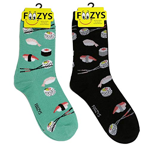 Foozys Women’s Crew Socks | Cute Sushi Food & Drink Novelty Socks | 2 Pair