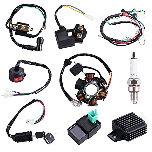 Complete Electrics Wiring Harness Coil Stator Solenoid Relay CDI Spark Plug for 4 Wheelers Stroke ATV 50cc 70cc 90cc 110cc 125cc Go Kart Pit Quad Dirt Buggy Bike Parts by OTOHANS AUTOMOTIVE