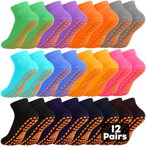 WANZHIHUI 12 Pairs Pilate Grip Socks for Women Anti-Skid Yoga Socks with Grips Hospital Socks Solid Color Bulk Ankle Socks