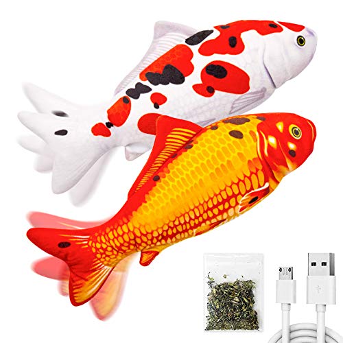 TOOGE 2 Pack 11' Floppy Fish Cat Toys with SilverVine and Catnip for Indoor Cats for Small Dogs Interactive Automatic Flopping Fish Cat Kicker Toys for Cats Puppy Small Dog