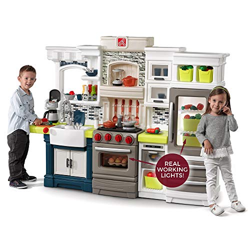 Step2 Elegant Edge Kitchen Set for Kids – Includes 70+ Toy Kitchen Accessories, Interactive Features for Realistic Pretend Play – Upscale Indoor/Outdoor Toddler Playset – Dimensions 50' x 65.75' x 14'