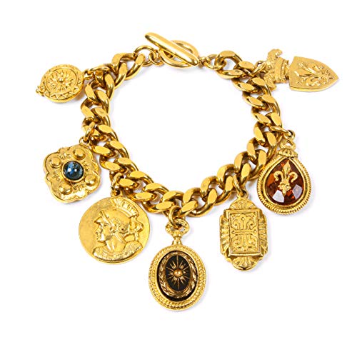 Ben-Amun 24k Gold Bracelet, Fashion Jewelry for Women, Roman Style Charms Gold Statement, Made in New York, 7 inch