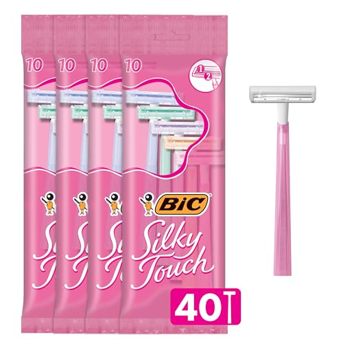 BIC Silky Touch Women's Disposable Razors, With 2 Blades, Pretty Pastel Razor Handles, 40 Count Value Pack of Shaving Razors