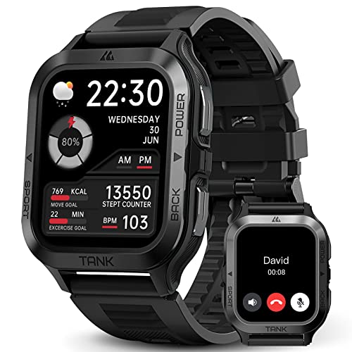 AMAZTIM Smart Watch, 60 Days Extra-Long Battery, 50M Waterproof, Rugged Military Bluetooth Call(Answer/Dial Calls),1.85' Ultra Large HD Display, AI Voice Assistant,Compatible for Android and iOS