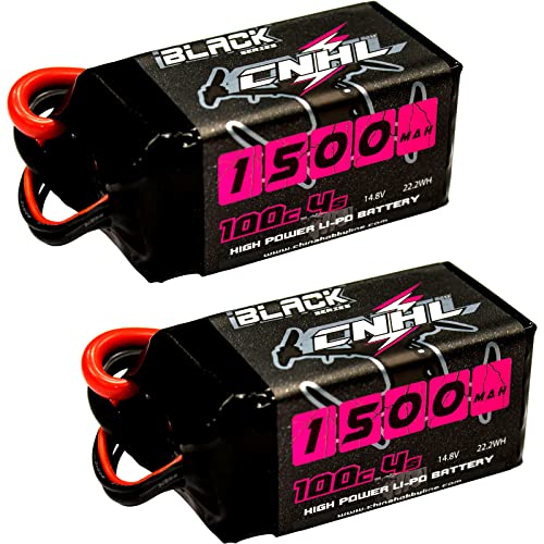 CNHL 1500mAh 4S Lipo Battery 14.8V 100C (Burst 200C) with XT60 for FPV Drone Racing,RC Quadcopter Helicopter Airplane RC Boat RC Car RC Models Multi-Motor Hobby DIY Parts(2 Packs)