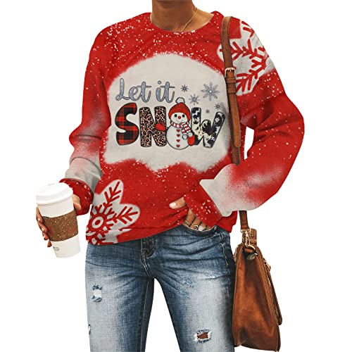 LUKYCILD Let It Snow Sweatshirt Women Christmas Sweatshirt Cute Snowman Graphic Sweatshirt Tops Xmas Holiday Long Sleeve Tops