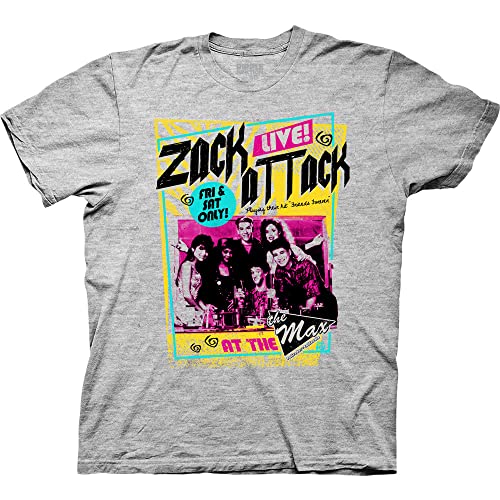 Ripple Junction Saved by The Bell Zack Attack Live Poster Adult Crew Neck T-Shirt X-Large Heather Grey