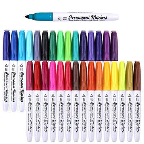 Permanent Marker, 30 Colors Fine Point Permanent Markers, Works Well On Paper, Canvas, Fabric, Crafts,Glass,Metal,Wood Good for Painting, Coloring and Doodling by Smart Color Art