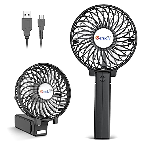 VersionTECH. Portable Handheld Fan, Travel & Camping Essentials Small Desk Fans, Mini Personal Accessories with USB Rechargeable Battery Operated Cooling Electric for Office Room Household Black