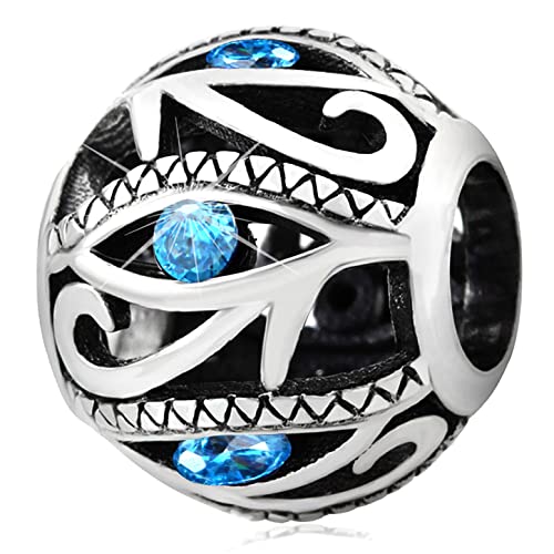 Blue Evil Eye Charms fit Pandora Valentines Bracelet, 925 Sterling Silver Eye of Horus All Seeing Eye CZ Beads Like Soccer Ball, Gift for Halloween/Easter/Dia De los Muertos