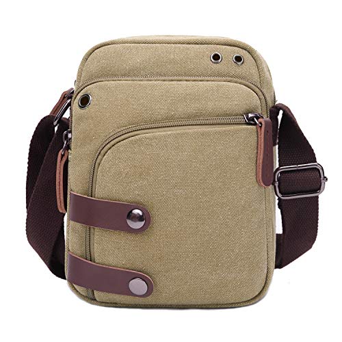 Small Canvas Crossbody bag Cell Phone Purse Handbag Crossbody Wallet Travel Shoulder Bag for Women (Khaki)