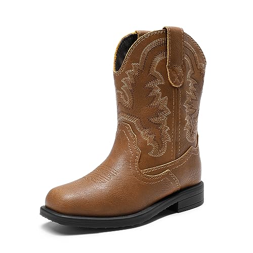 DREAM PAIRS Toddler Boys Girls Cowboy Boots Western Square Toe Riding Mid Calf Boots Sdbo2307K Brown Size 7 Toddler