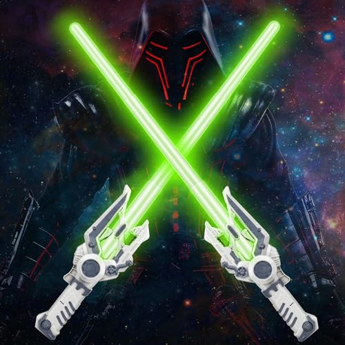 TOY Life Light Up Saber Telescopic Extendable and Collapsible Sword LED + Sound FX(Motion Sensitive) Double Bladed Dual Light Up Sword for Kids Gifts for Christmas Dress Up Costume