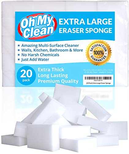 (20 Pack) Extra Large Eraser Sponge - Extra Thick, Long Lasting, Premium Melamine Sponges in Bulk - Multi Surface Power Scrubber Foam Cleaning Pads - Bathtub, Floor, Baseboard, Bathroom, Wall Cleaner