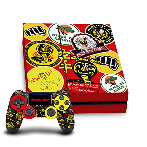 Head Case Designs Officially Licensed Cobra Kai Mixed Logos Iconic Vinyl Sticker Gaming Skin Decal Cover Compatible with Sony Playstation 4 PS4 Console and DualShock 4 Controller Bundle