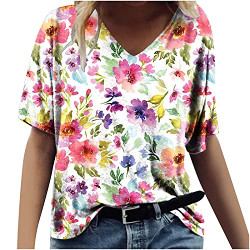 Womens Summer Tops Dressy Casual Vintage T Shirts White Blouse for Women Dressy Sexy Work Out Shirts Gym Loose Plus Size Sexy Summer Clothes for Women 2024 Vacation Summer Shirts for Teens Modest