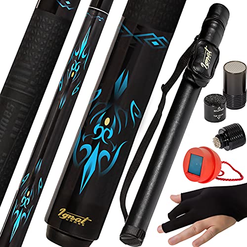 IgnatGames 2-Pieces Pool Cue Stick - 58' Canadian Maple Professional Billiard Pool Cues Sticks with Low Deflection Shaft + Hard Case, 3 in 1 Pool Stick Tip Tool, 3 Finger Glove and Chalk Holder