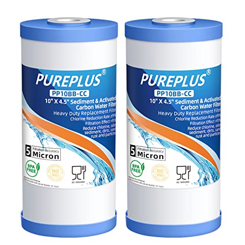 PUREPLUS 5 Micron 10' x 4.5' Whole House Sediment and Carbon Water Filter Replacement Cartridge for GE FXHTC, GXWH40L, GXWH35F, GNWH38S, Culligan RFC-BBSA, WRC25HD, PP10BB-CC, Pentek RFC-BB, 2Pack
