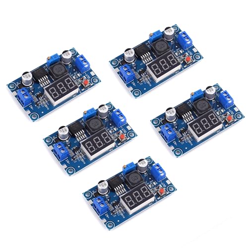 Teyleten Robot LM2596S LM2596 with LED Display Voltmeter Buck Converter DC-DC 4.0-40V to 1.25-37V 2A Voltage Adjustable Board Step Down Module Power Supply Module (5pcs)