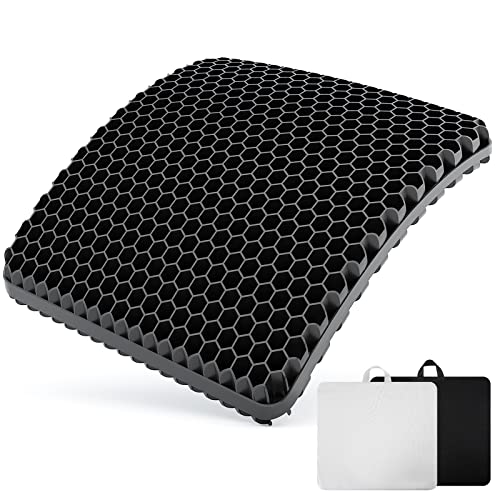 Gel Seat Cushion, Thickened Big Seat Cushion, Strong Support, Sciatica & Back Pain Relief, Breathable Cool Suitable as Office Chair Cushion, Car Seat Cushion, Wheelchair Cushions, 2 Non-slip Covers