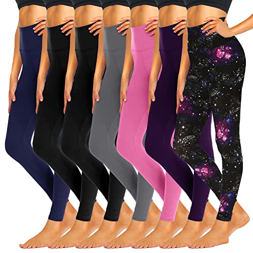 iceROSE 7 Pack Leggings for Women, High Waisted Soft Black Yoga Leggings for Workout Running Maternity