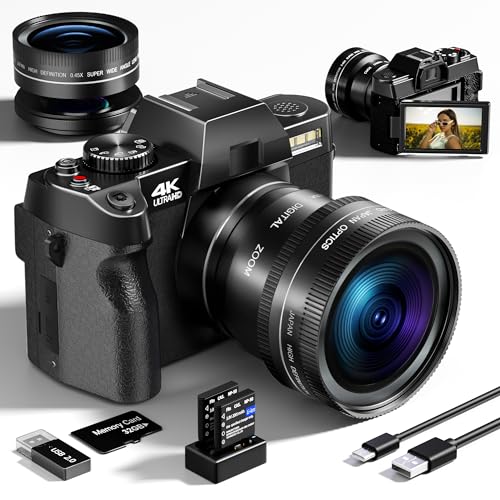 G-Anica Digital Camera, 48MP Cameras for Photography with WiFi & App Control, 4K Vlogging Camera for YouTube,Compact Camera,Perfect for Entry-Level Users and Beginners with Macro&Wide Lens-32GB Card