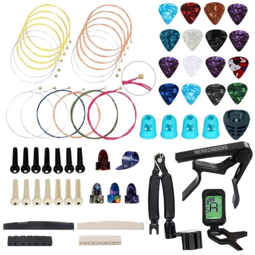66PCS Guitar Accessories Kit, Acoustic Guitar Changing Tool, Including Acoustic Strings, Guitar Picks, Capo, String Winder&Cutter, Tuner, Guitar Bones,for Guitar Players and Guitar Beginners