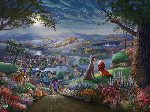 Ceaco - Disney - Thomas Kinkade - Lady and The Tramp Falling in Love - 300 Oversized Piece Jigsaw Puzzle