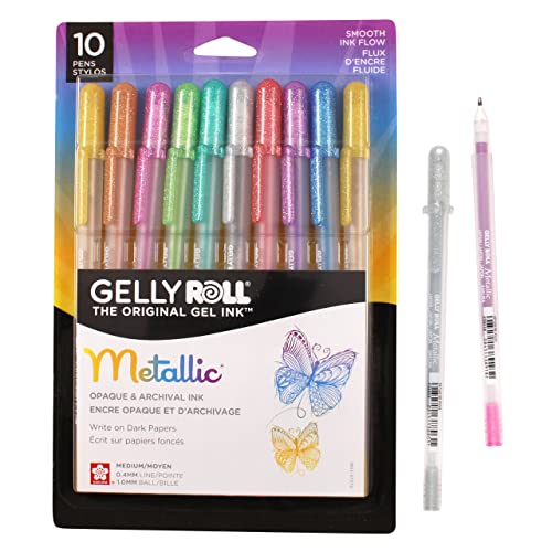 SAKURA Gelly Roll Metallic Gel Pens - Creator of the Original Gel Pen - Pens for Scrapbook, Journals, or Drawing - Colored Metallic Ink - Medium Line - 10 Pack