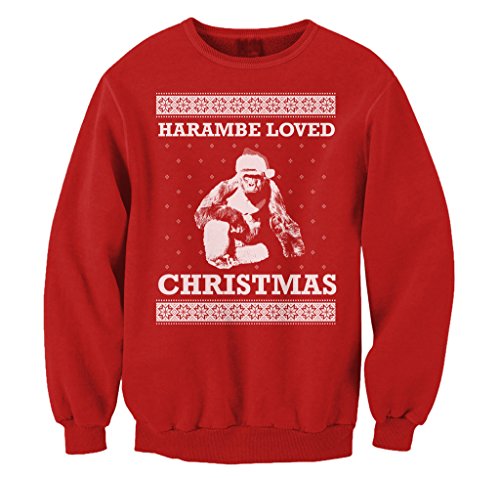 FreshRags Harambe Loved Christmas Ugly Sweater Funny Men's Sweatshirt LG Red