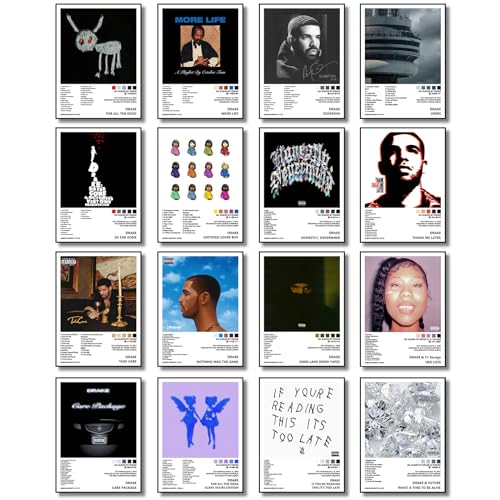 Drake Poster (16 Pcs 8 * 11 inch) Album Cover Music Posters for Room Aesthetic, Wall Art for Room Decor Posters for Fans Unframed