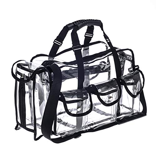 Jula Vance Professional Clear PVC Makeup Kits Organizer Make up Set Bag MUA Carry All Artist Transparent Vinyl Travel Cosmetic Bag with 6 External Pockets & Tissue Holder
