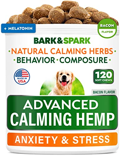 Bark&Spark Advanced Calming Hemp Treats for Dogs - Hemp Oil + Melatonin - Anxiety Relief - Separation Aid - Stress Relief During Fireworks, Storms, Thunder - Aggressive Behavior, Barking - 120 Chews