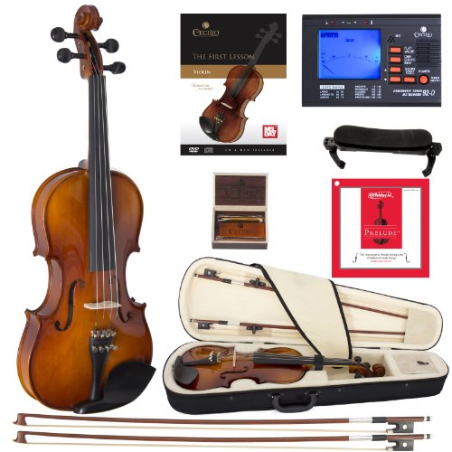 Cecilio CVN-320L Solidwood Ebony Fitted LEFT-HANDED Violin with D'Addario Prelude Strings, Size 4/4 (Full Size)
