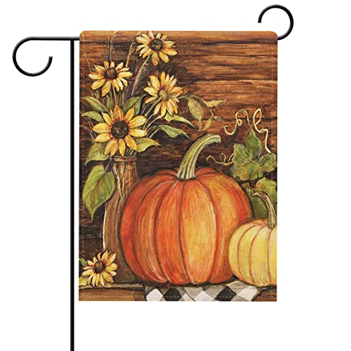 Hzppyz Fall Thanksgiving Pumpkin Sunflowers Home Decorative Garden Flag, Autumn Harvest Yard Outside Farmhouse Decor Flag, Decorations Outdoor Small Flag Double Sided 12 x 18