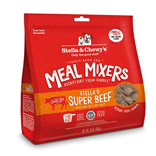 Stella & Chewy's Freeze Dried Raw Super Beef Meal Mixer – Dog Food Topper for Small & Large Breeds – Grain Free, Protein Rich Recipe – 18 oz Bag
