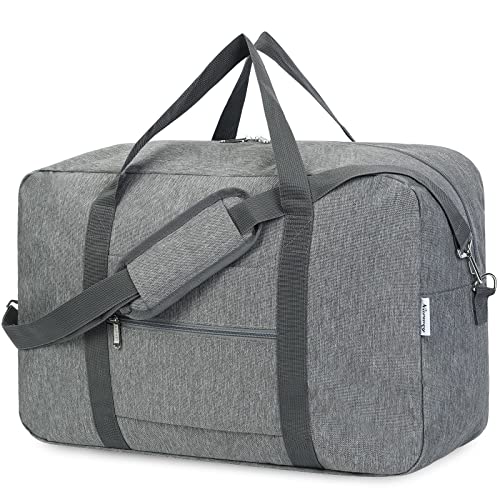 For United Airlines Foldable Carry on Bag 22x14x9 Travel Duffel Bag Packable luggage Duffle for Women and Men 40L (Grey (With Shoulder Strap))
