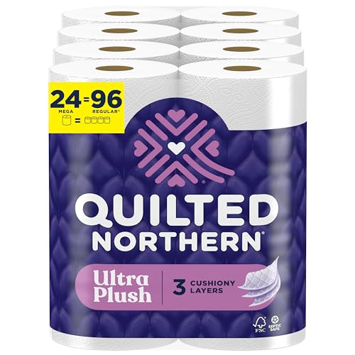 Quilted Northern Ultra Plush Toilet Paper, 24 Mega Rolls = 96 Regular Rolls, 3X Thicker*, 3 Ply Soft Toilet Tissue