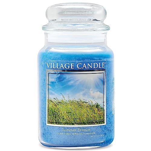 Village Candle Summer Breeze Large Glass Apothecary Jar, Scented Candle, 21.25 Oz, Blue