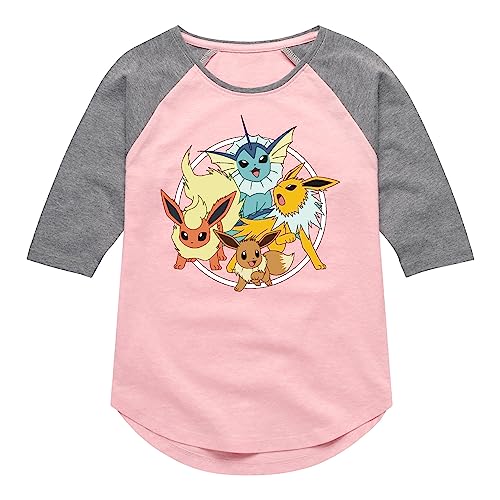 HYBRID APPAREL - Pokémon - Eevee Group - Youth Girls Raglan Graphic T-Shirt - Size Medium