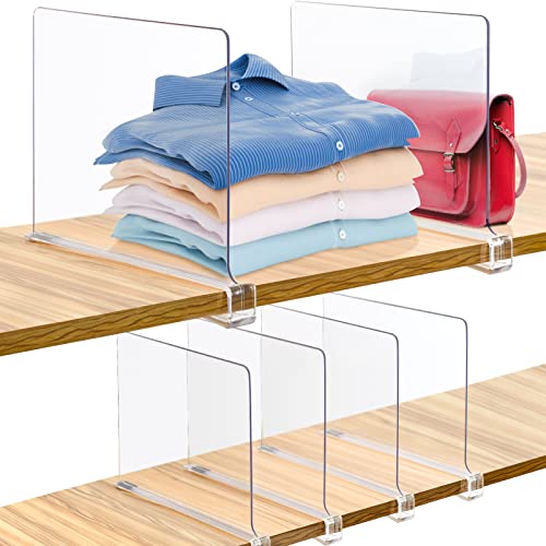 Acrylic Shelf Dividers, Clear Shelf Divider for Closets, Plastic Shelve Divider for Clothes Purses Separators, Wood Shelves Organizer for Bedroom, Kitchen, Office, Cabinets, Bathroom, 6 Pack