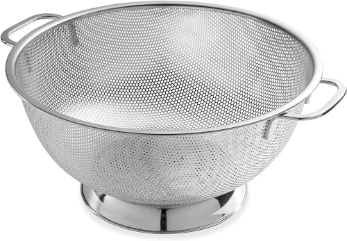 Bellemain 5 Qt Metal Colander with Handle | Pasta, Spaghetti, Berry, Fruit, Vegetable, Kitchen Food Strainer Basket | 18/8 Stainless Steel Colander Bowl | Pot Drainer for Cooking, Sifter Strainer