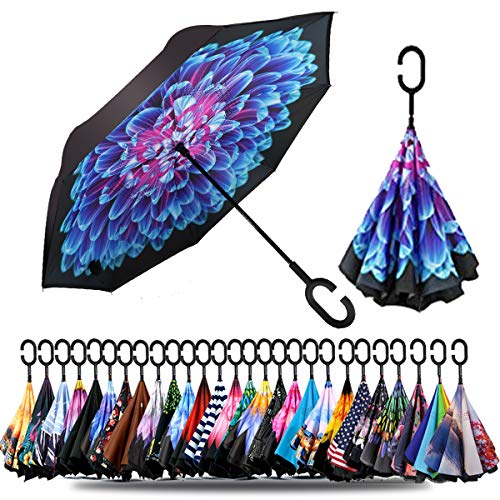 SIEPASA 40/49/56/62 Inch Inverted Reverse Upside Down Umbrella, Extra Large Double Canopy Vented Windproof Waterproof Stick Umbrellas with C-shape Handle.(Orchid, 49 Inch)