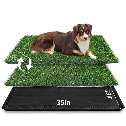 LOOBANI 35in x 23in Extra Large Grass Porch Potty Tray, 2-Pack Replacement Artificial Grass Puppy Training Pads, Quickly Absorbency Portable Dog Potty