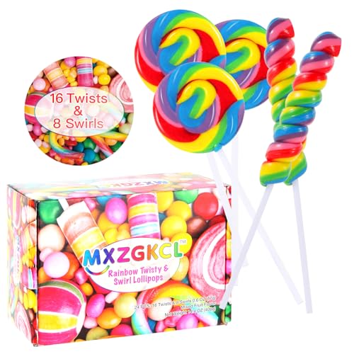 Big Size! 24 Pack Twisty Lollipop, Swirl Lollipop, Rainbow Twist and Swirl Lollipops Individually Wrapped Bulk, Kid's Lollipops Candy for Birthday, Net 17g Mixed Fruit Flavor