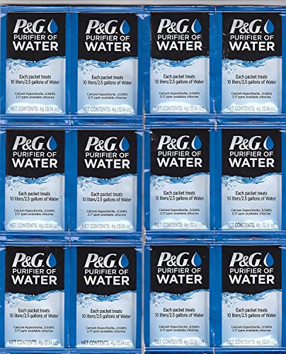 P&G Purifier of Water Portable Water Purifier Packets. Emergency Water Filter Purification Powder Packs for Camping, Hiking, Backpacking, Hunting, and Traveling. (12 Packets)
