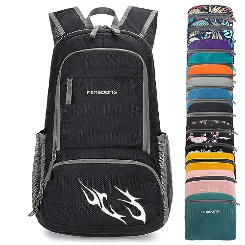 FENGDONG 35L Lightweight Foldable Waterproof Packable Travel Hiking Backpack Daypack for men women Black