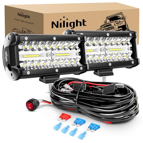 Nilight ZH303 2PCS 6.5 Inch 120W Spot & Flood Combo Driving 16AWG Wiring Harness for Led Work Light Triple Rows Off-Road Truck Car ATV SUV, 2 Years Warranty, White