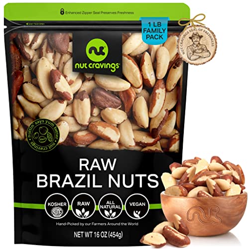 Nut Cravings - Raw Brazil Nuts, Unsalted, No Shell, Whole, Equivalent to Organic (16oz - 1 LB) Bulk Nuts Packed Fresh in Resealable Bag - Healthy Protein Food Snack, Natural Keto Friendly Vegan Kosher